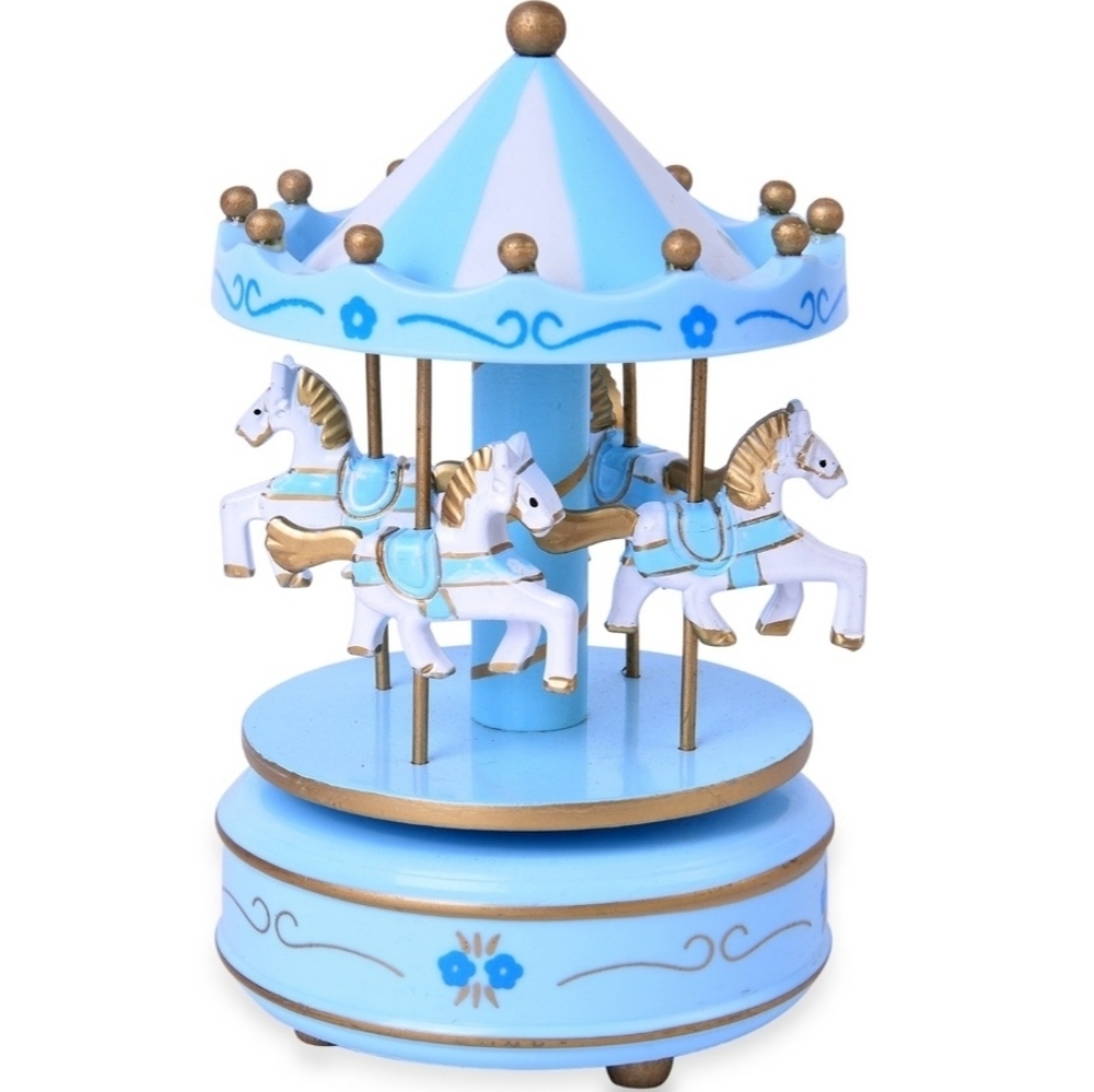 Musical Rotating Wooden 4 Horse Carousel  NWT